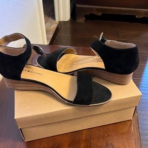Lucky Brand Black Suede Low Wedge Sandal